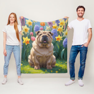 Shar Pei-hond lente bloemen schilderij Fleece Deken