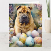 Shar Pei Hond met Paaseieren Vakantie Kaart (Voorkant)