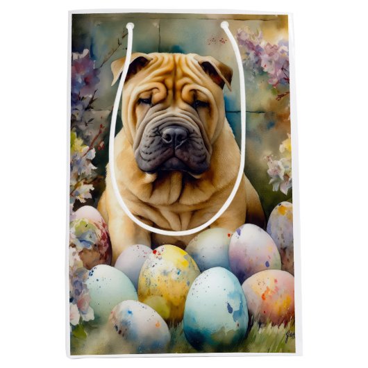 Shar Pei Hond met Paaseieren Vakantie Medium Cadeauzakje (Voorkant)