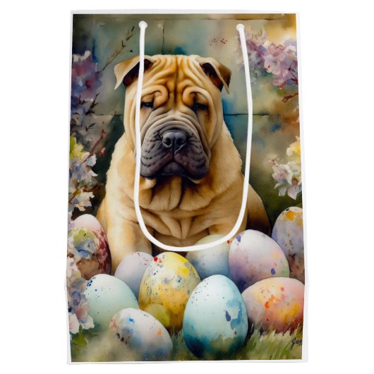 Shar Pei Hond met Paaseieren Vakantie Medium Cadeauzakje (Achterkant)