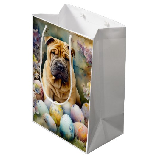Shar Pei Hond met Paaseieren Vakantie Medium Cadeauzakje (Achterkant Gekanteld)
