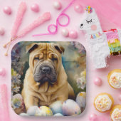 Shar Pei Hond met Paaseieren Vakantie Papieren Bordje (Feest)