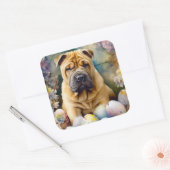 Shar Pei Hond met Paaseieren Vakantie Vierkante Sticker (Envelop)