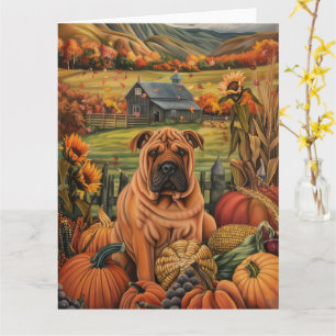 Shar Pei-hond Oogst Dankdag Kaart