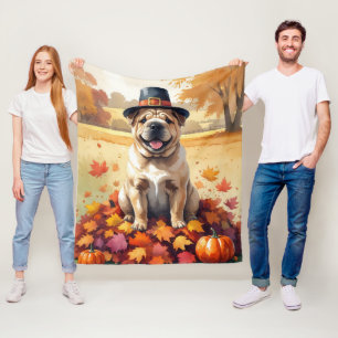 Shar Pei in herfstbladeren dankbaarheiddskunst Fleece Deken
