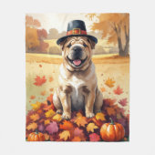 Shar Pei in herfstbladeren dankbaarheiddskunst Fleece Deken (Voorkant)