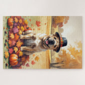 Shar Pei in herfstbladeren dankdag kunst Legpuzzel (Horizontaal)