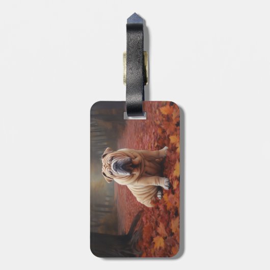 Shar Pei in herfstbladeren Herfst Inspire Bagagelabel (Achterkant verticaal)