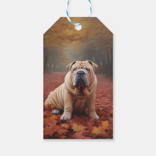 Shar Pei in herfstbladeren Herfst Inspire Cadeaulabel (Voorkant)