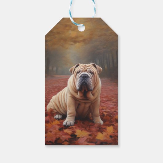 Shar Pei in herfstbladeren Herfst Inspire Cadeaulabel (Achterkant)