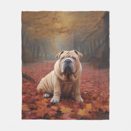 Shar Pei in herfstbladeren Herfst Inspire Fleece Deken (Voorkant)