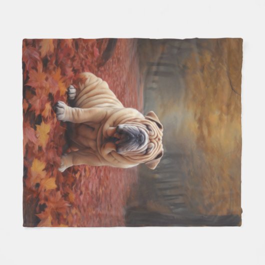 Shar Pei in herfstbladeren Herfst Inspire Fleece Deken (Voorkant (Horizontaal))