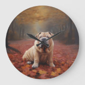 Shar Pei in herfstbladeren Herfst Inspire Grote Klok (Voorkant)