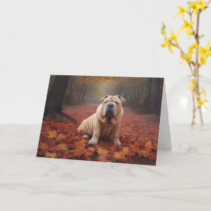 Shar Pei in herfstbladeren Herfst Inspire Kaart