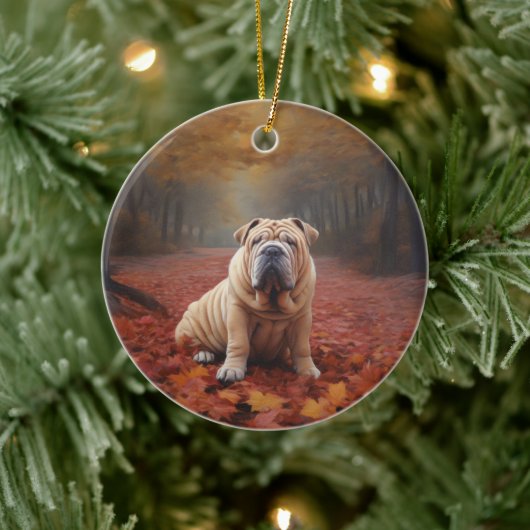 Shar Pei in herfstbladeren Herfst Inspire Keramisch Ornament (Boom)