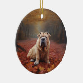 Shar Pei in herfstbladeren Herfst Inspire Keramisch Ornament (Rechts)