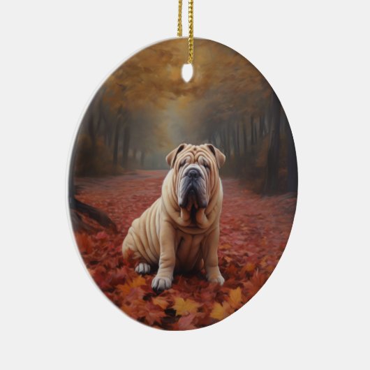 Shar Pei in herfstbladeren Herfst Inspire Keramisch Ornament (Rechts)