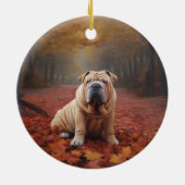 Shar Pei in herfstbladeren Herfst Inspire Keramisch Ornament (Achterkant)