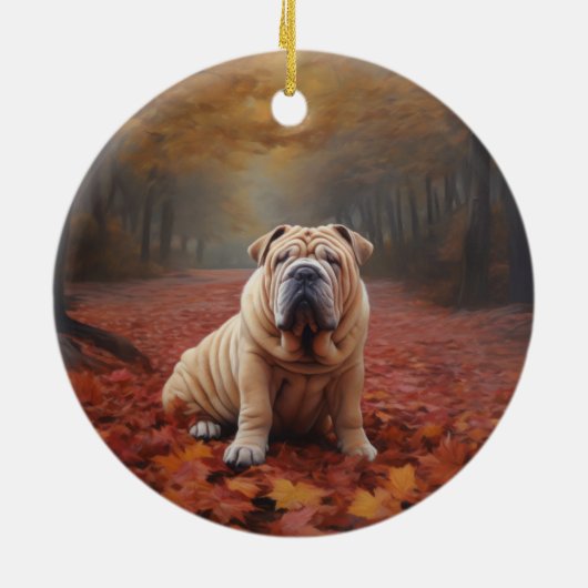 Shar Pei in herfstbladeren Herfst Inspire Keramisch Ornament (Achterkant)