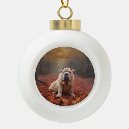Shar Pei in herfstbladeren Herfst Inspire Keramische Bal Ornament (Voorkant)