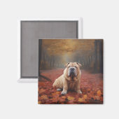 Shar Pei in herfstbladeren Herfst Inspire Magneet (Voorkant / Achterkant)