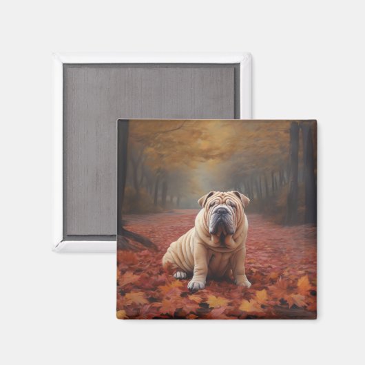 Shar Pei in herfstbladeren Herfst Inspire Magneet (Voorkant / Achterkant)