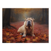 Shar Pei in herfstbladeren Herfst Inspire Perfect Poster (Voorkant)