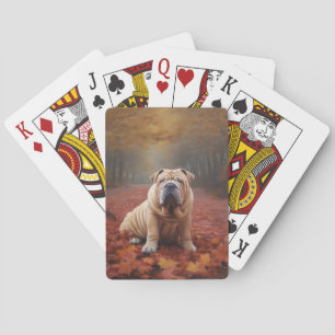 Shar Pei in herfstbladeren Herfst Inspire Pokerkaarten