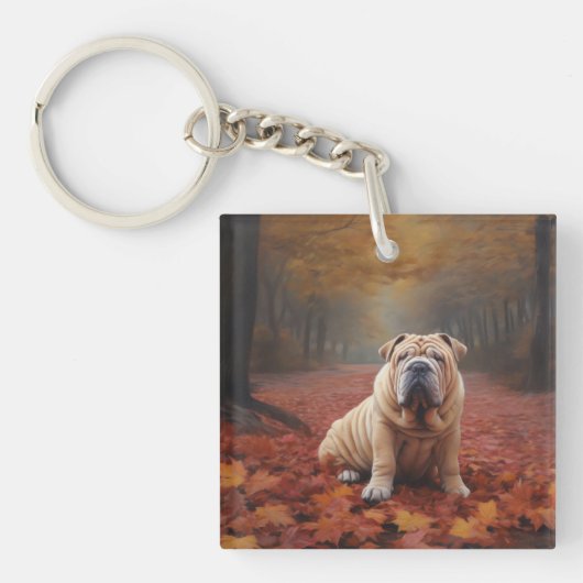 Shar Pei in herfstbladeren Herfst Inspire Sleutelhanger (Voorkant)