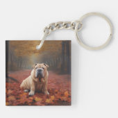 Shar Pei in herfstbladeren Herfst Inspire Sleutelhanger (Achterkant)