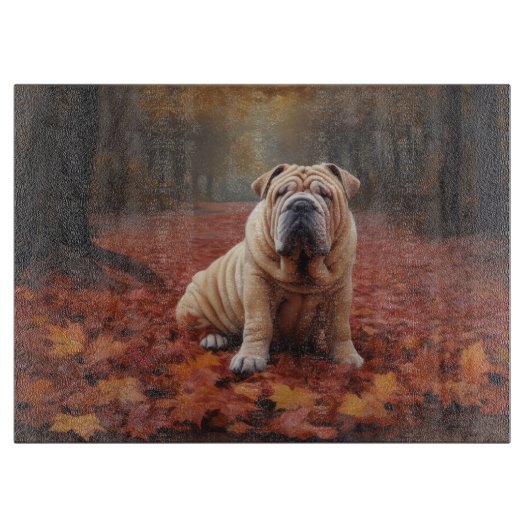 Shar Pei in herfstbladeren Herfst Inspire Snijplank (Voorkant)
