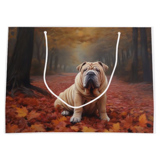 Shar Pei in herfstbladeren val inspireert Groot Cadeauzakje (Voorkant)
