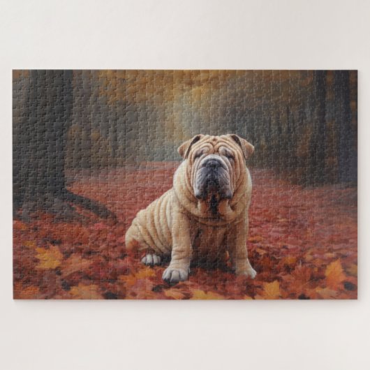 Shar Pei in herfstbladeren val inspireert Legpuzzel (Horizontaal)