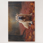 Shar Pei in herfstbladeren val inspireert Legpuzzel (Verticaal)