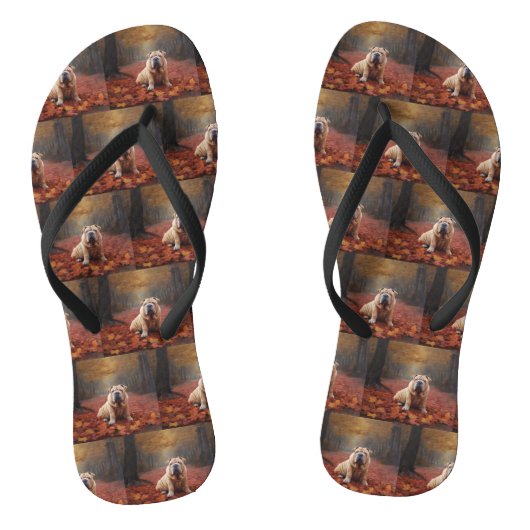 Shar Pei in herfstbladeren val inspireert Teenslippers (Voetbed)