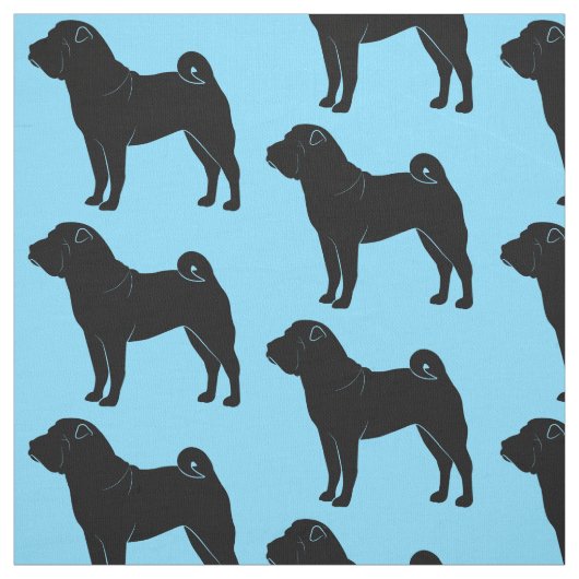 Shar Pei in Silhouette op Blue Stof (Swatch)