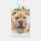 Shar Pei Kerstkrans Feestelijke Pup Cadeaulabel (Achterkant)