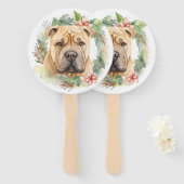 Shar Pei Kerstkrans Feestelijke Pup Handwaaier (Voorkant en achterkant)