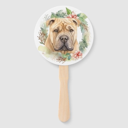 Shar Pei Kerstkrans Feestelijke Pup Handwaaier (Voorkant)