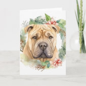 Shar Pei Kerstkrans Feestelijke Pup Kaart (Voorkant)