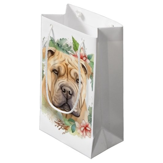 Shar Pei Kerstkrans Feestelijke Pup Klein Cadeauzakje (Voorkant Gekanteld)