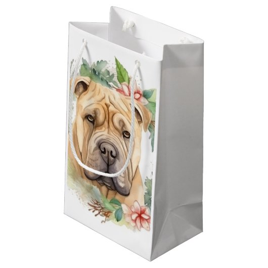 Shar Pei Kerstkrans Feestelijke Pup Klein Cadeauzakje (Achterkant Gekanteld)