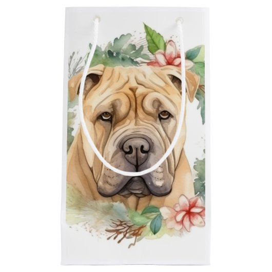 Shar Pei Kerstkrans Feestelijke Pup Klein Cadeauzakje (Voorkant)