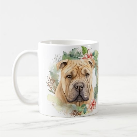 Shar Pei Kerstkrans Feestelijke Pup Koffiemok (Links)