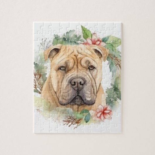 Shar Pei Kerstkrans Feestelijke Pup Legpuzzel (Verticaal)