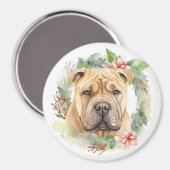 Shar Pei Kerstkrans Feestelijke Pup Magneet (Voorkant / Achterkant)