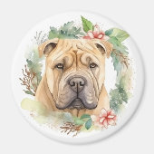 Shar Pei Kerstkrans Feestelijke Pup Magneet (Voorkant)