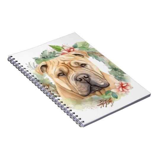 Shar Pei Kerstkrans Feestelijke Pup Notitieboek (Rechterzijde)