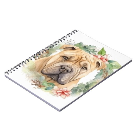 Shar Pei Kerstkrans Feestelijke Pup Notitieboek (Linkerzijde)