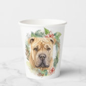 Shar Pei Kerstkrans Feestelijke Pup Papieren Bekers (Voorkant)